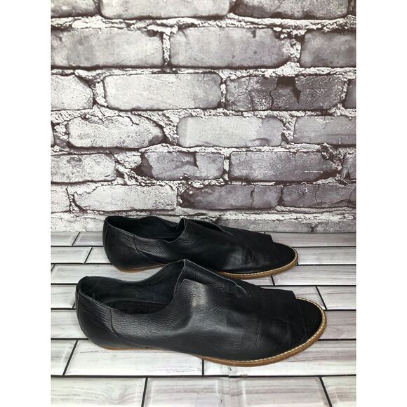 Zero+Maria Cornejo Black Leather Peep Toe Loafer Flats Women’s Sz 39EU/8.5M US - Picture 4 of 16